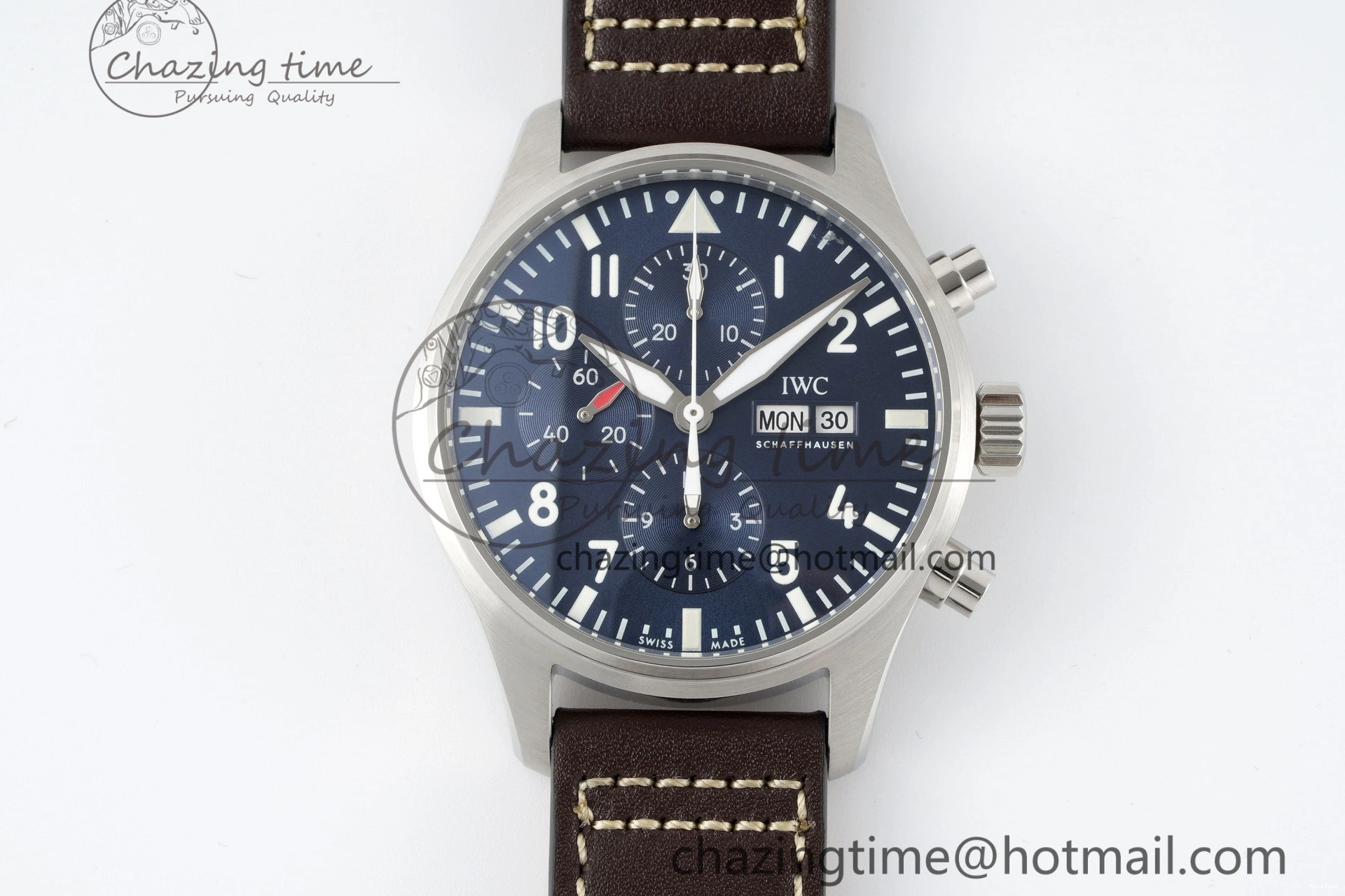 MIROTIME 0520 Pilot Chrono SS AZF 1:1 Best Edition Blue Dial on Brown Leather Strap A TimelessDesign 7060